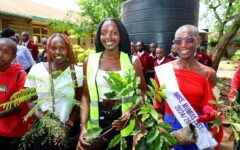 KAFU models join other participants in planting trees during the environmental sustainability initiative at Ruiru Boys High School.