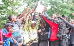 Members of the KAFU Ultimate Frisbee team celebrate after securing a place in the finals of the Crying Stone East Africa Ultimate Championships.