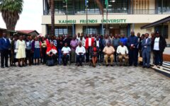 Participants and facilitators pose for a group photo after the successful e-GP sensitisation forum at Kaimosi Friends University.