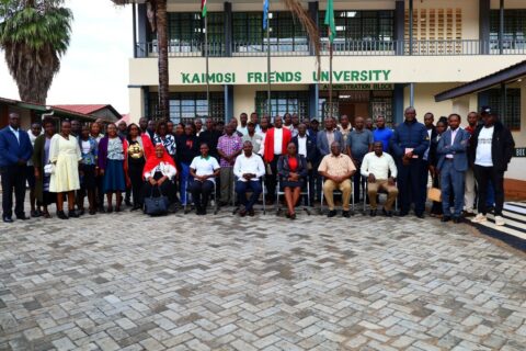 Participants and facilitators pose for a group photo after the successful e-GP sensitisation forum at Kaimosi Friends University.