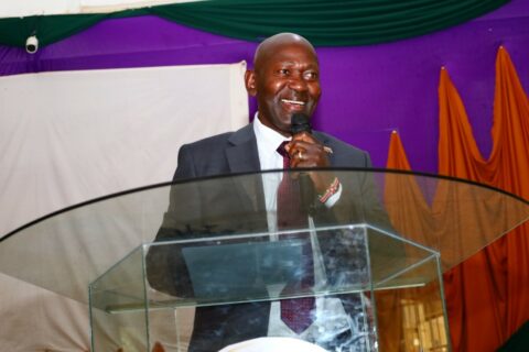 Vice Chancellor Prof. Peter Mwita addresses fourth-year teacher trainees during the opening of the Competency-Based Education (CBE) training at Kaimosi Friends University.